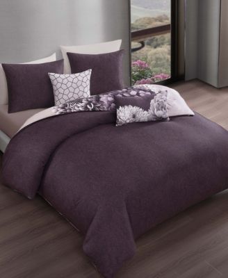 Plum Petal 100% Cotton Sateen 5 Piece Reversible Comforter Set, King