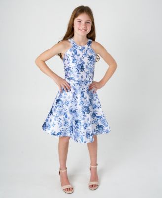 Girls' 7-16 Floral Mikado Sleeveless Dress