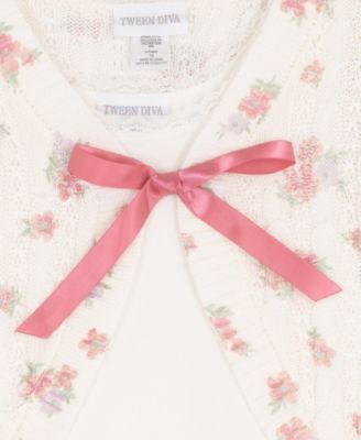 Girls' 7-12 Floral Printed Cardigan and Cami, 2-Piece Set