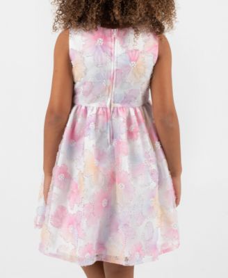 Girls' 2T-6X Floral Sequin Soutache Round Neck Dress