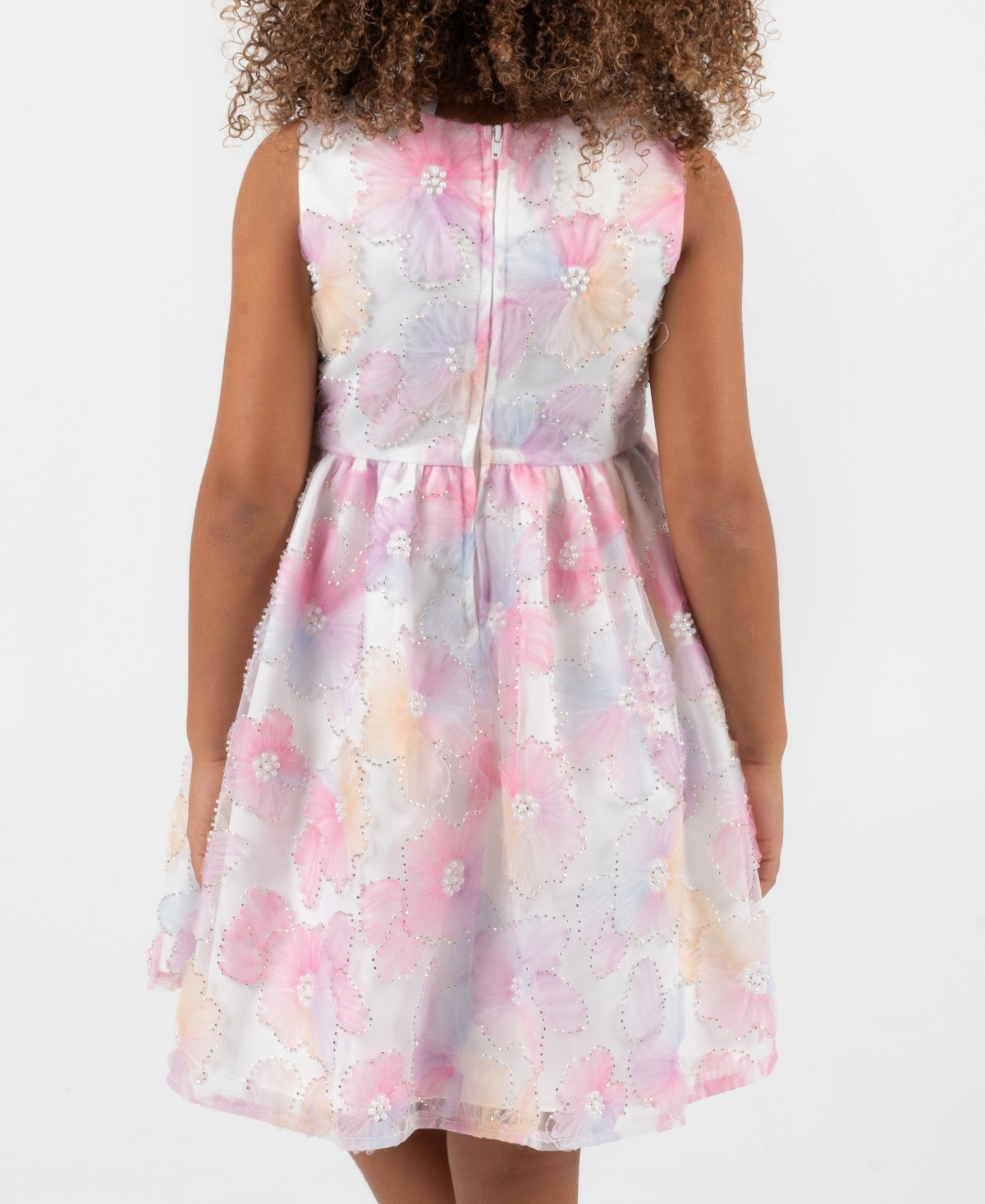 Rare Editions Girls' 2T-6X Floral Sequin Soutache Round Neck Dress