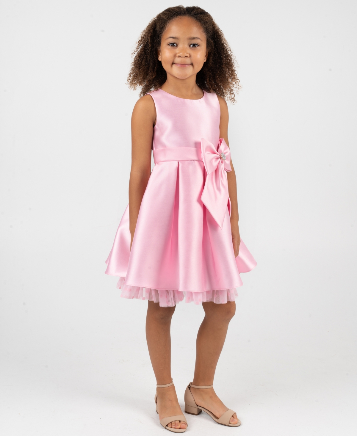 Rare Editions Girls' 2T-6X Mikado Bow Waist Round Neck Dress