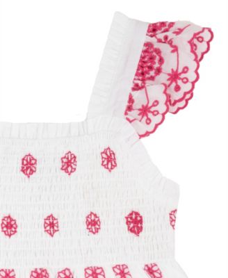 Girls' 2T-6X Cotton Eyelet Flutter-Sleeve Dress