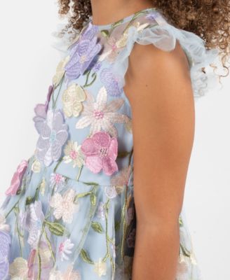 Girls' 2T-6X Floral Embroidered Mesh Illusion Dress