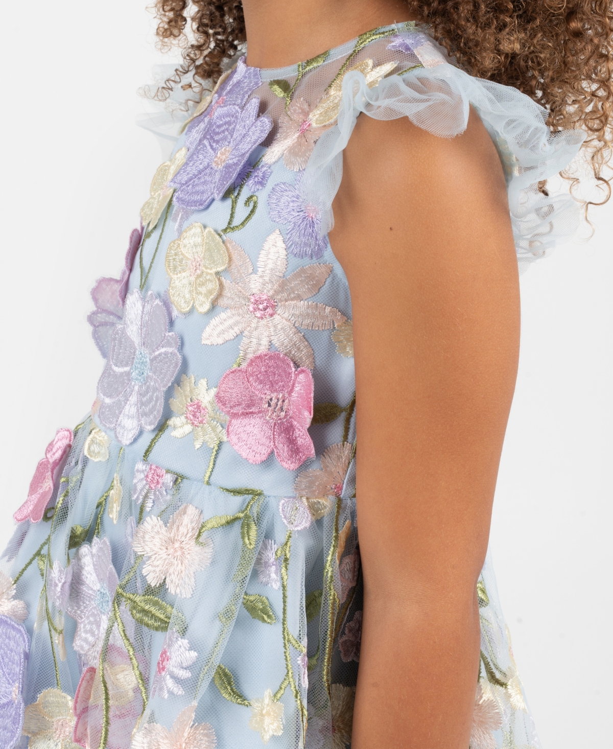 Rare Editions Girls' 2T-6X Floral Embroidered Mesh Illusion Dress
