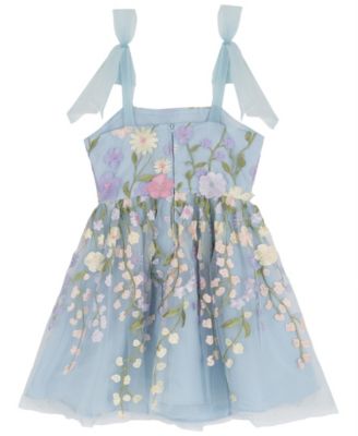 Girls' 7-16 3D Floral Embroidered Mesh Tie Strap Dress