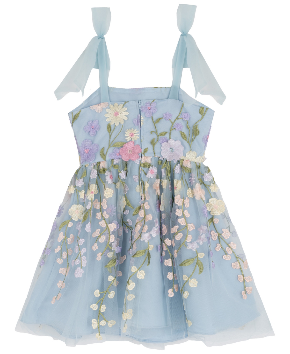 Rare Editions Girls' 7-16 3D Floral Embroidered Mesh Tie Strap Dress