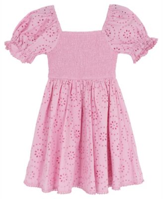 Girls' 7-16 Smocked Eyelet Square Neck Dress