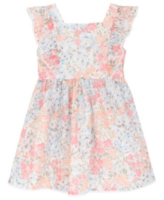 Girls' 2T-6X Printed Eyelet Square Neck Ruffle Dress