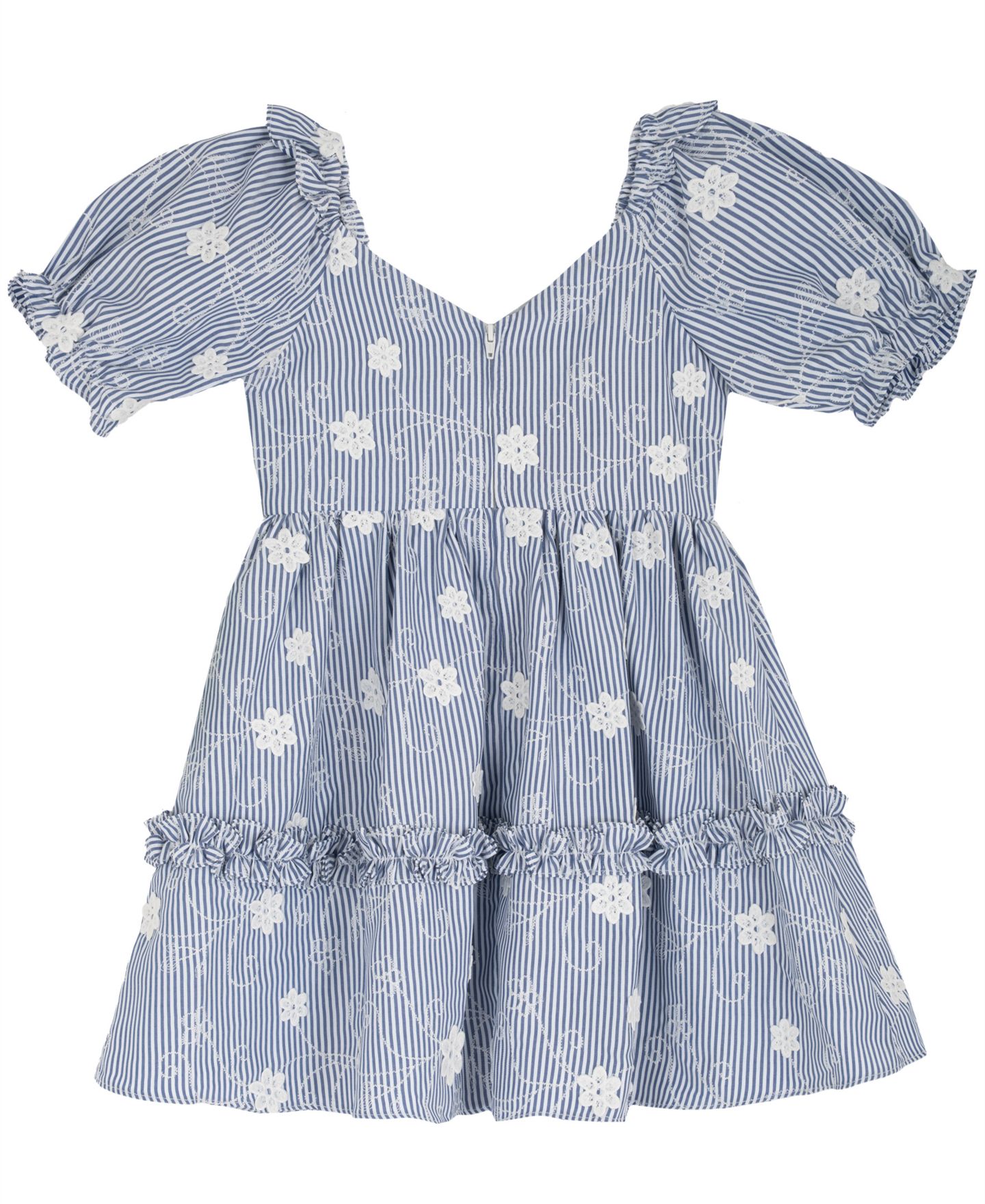 Платье Rare Editions Striped Embroidered Flutter-Sleeve Dress для девочек, цвет: Синий — фото 5