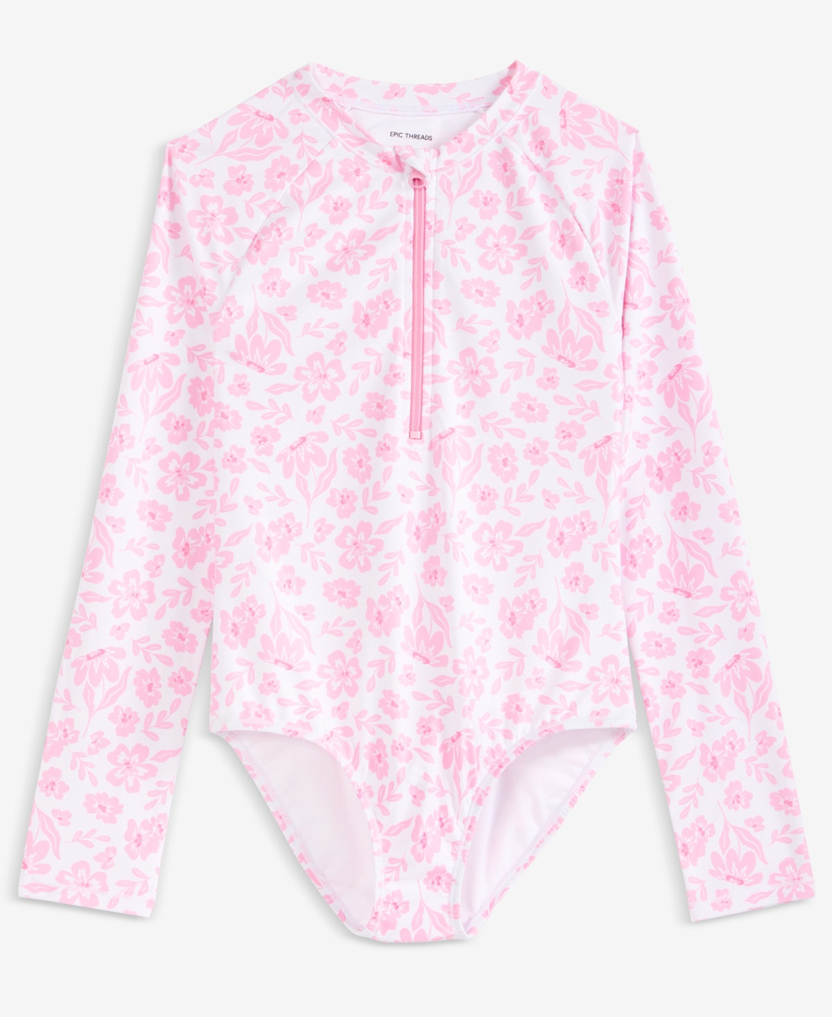 Epic Threads Girls' 7-16 Floral Long-Sleeve One-Piece Rash Guard Swimsuit, Macy's Exclusive