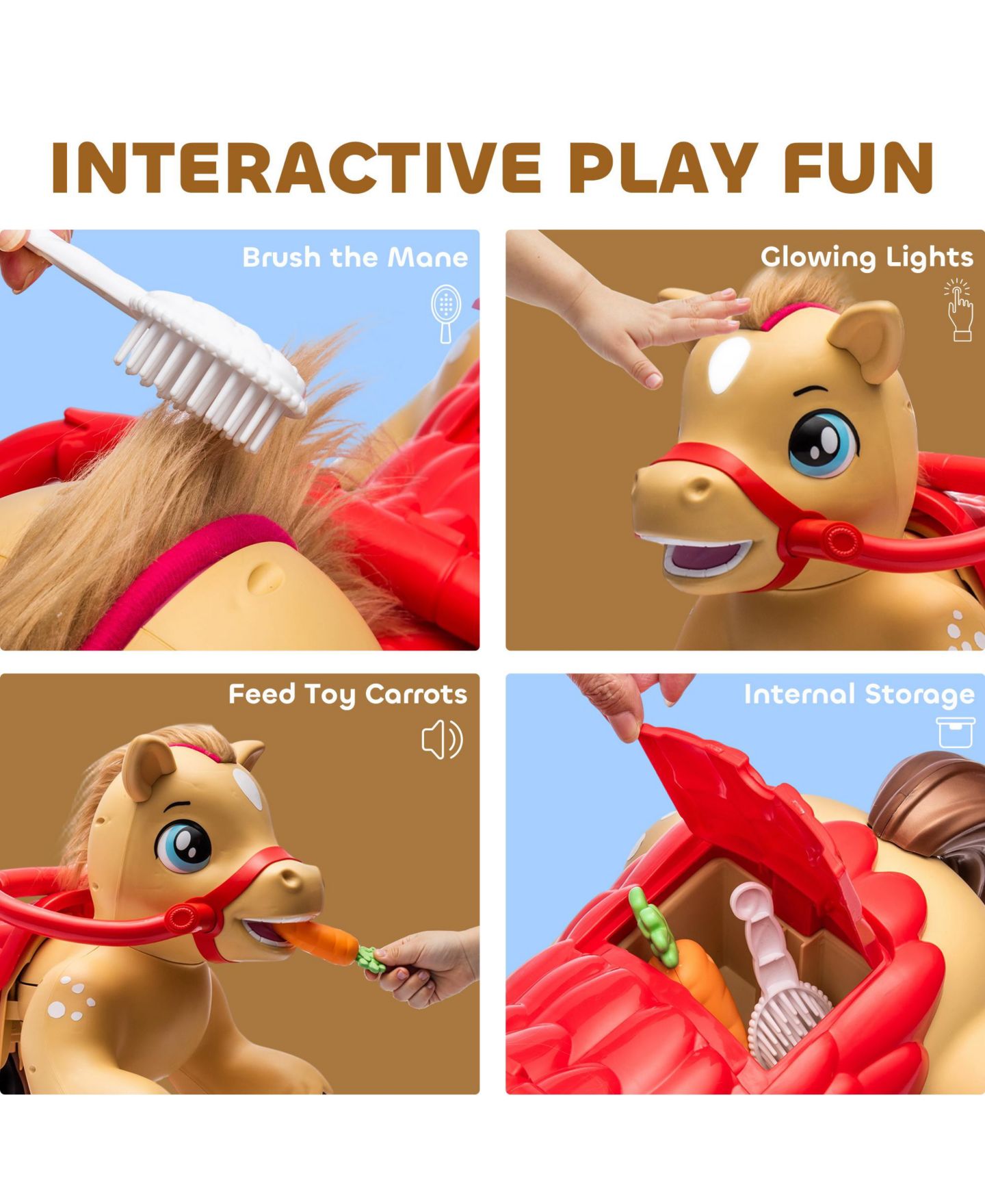 Детская игрушка Qaba 12V Battery-Powered Interactive Ride-On Horse Toy, Ages 1.5+, цвет: Коричневый — фото 4