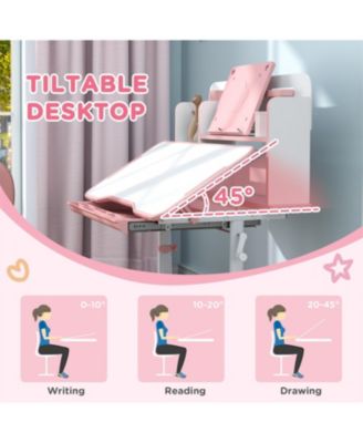 Kids Desk and Chair Set Height Adjustable Study Desk with Tilt Desktop Storage Drawer Reading Rack for Writing Reading Drawing Pink