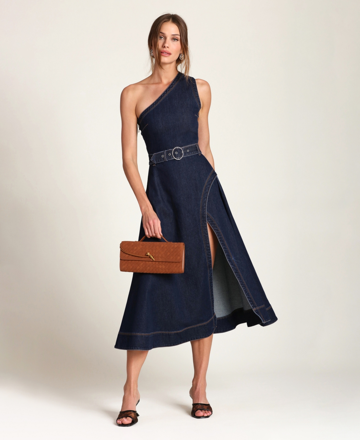 Avec Les Filles Women's One Shoulder Midi Dress