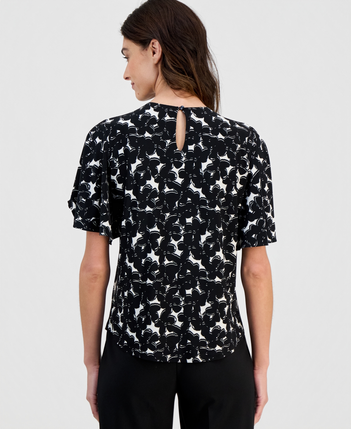 Anne Klein Women's Cutout-Neck Flutter-Sleeve Top