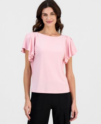 Women's Crewneck Cascade-Flutter-Sleeve Top
