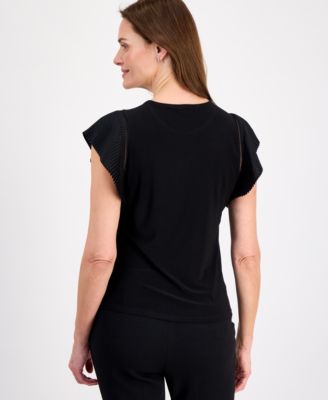 Petite Round Neck Ruffle-Sleeve Top