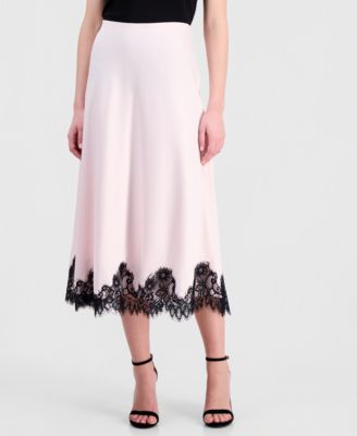 Women's Lace-Trim Midi Satin Skirt