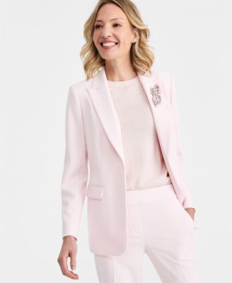 Women's Rhinestone-Brooch One-Button Blazer