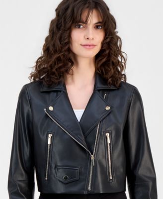 Women's Faux Leather Cropped Moto Jacket