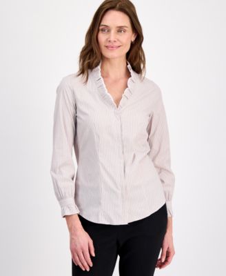 Women's Ruffled-Neck Long-Sleeve Blouse