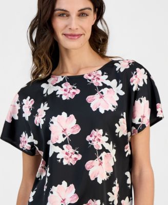 Women's Printed Boat-Neck Short-Sleeve Top