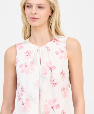 Women's Printed Pleated-Neck Sleeveless Top