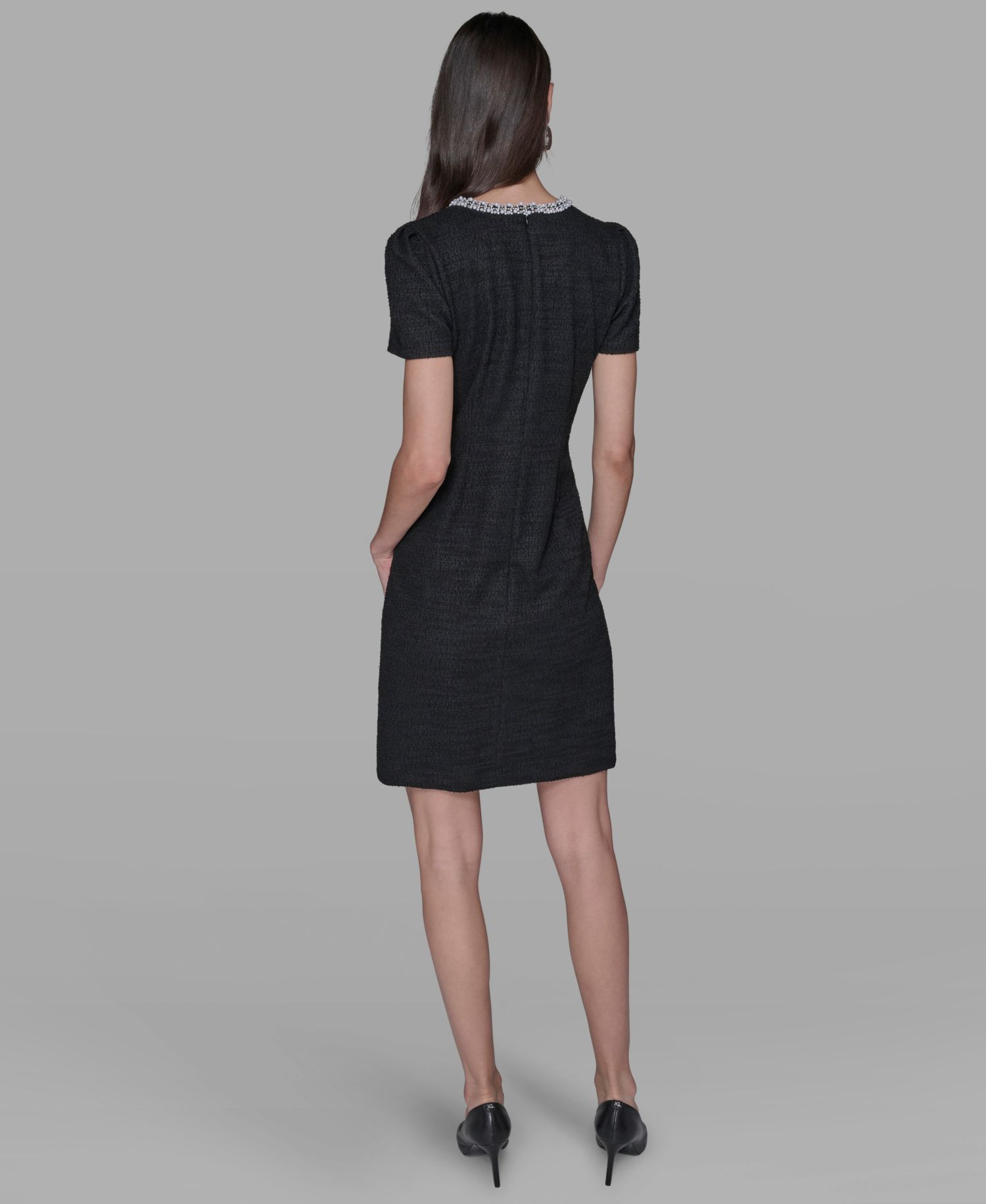 Women's Tweed Crew Neck Shift Dress