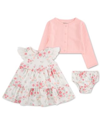 Baby Girls' Round Neck Cardigan, Dress and Bloomers, 3-Piece Set