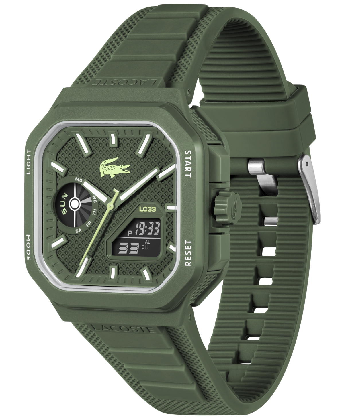 Lacoste Men's LC33 Square Khaki Silicone Strap Watch, 44x50mm