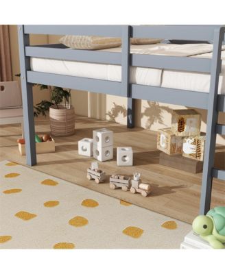 Full Size Loft Bed with Ladder Rubber Wood Platform Bed with Underbed Storage and Guardrails