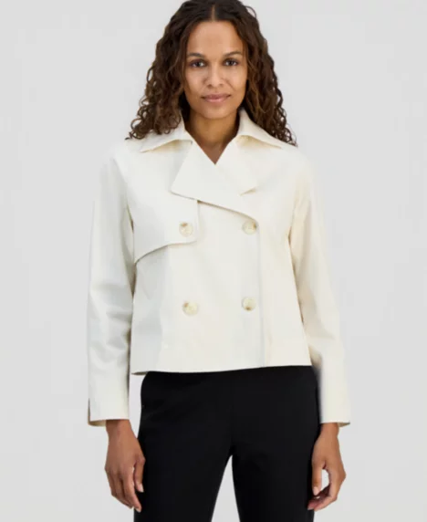Petite Cropped Trench Jacket - White Dove