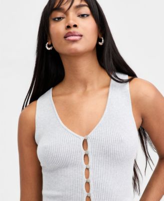 Women's Ribbed Button-Front Top