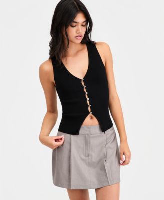Women's Ribbed Button-Front Top