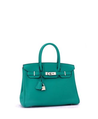 Pre-Owned HERMES Birkin 30 Handbag Blue Clemence with Palladium Hardware
