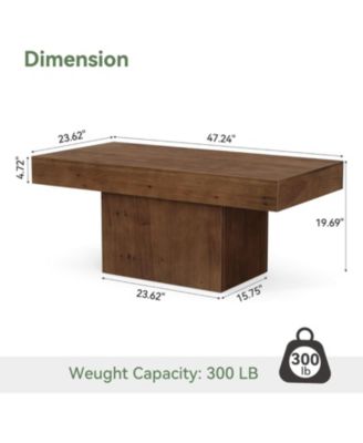 47.24" Solid Wood Coffee Table for Living Room, Mid Century Modern Rectangle Center Cocktail Table, Walnut Brown