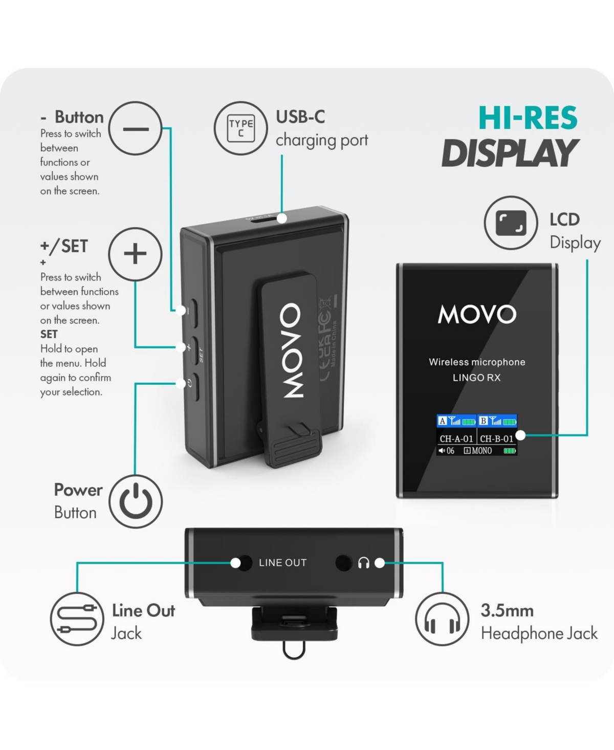 Movo Lingo-Duo Wireless Lavalier Mic System for Dslr Cameras and Smartphones