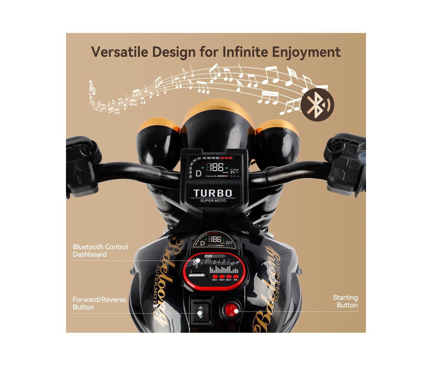 Детская игрушка Bruce & Shark Dual Motor 3-Wheel Kids Ride-On Motorcycle with LED Light, Ages 3-8, цвет: Чёрный — фото 3