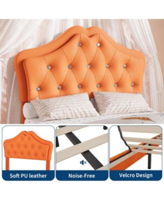 Twin Bed Frame with LED Lights, Velvet Crystal Headboard, Upholstered Kids Platform Bed with Drawer