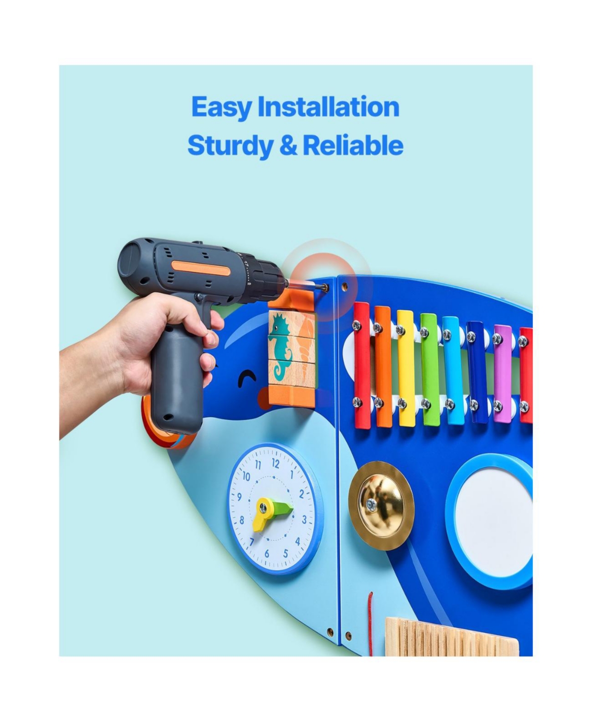 Slickblue Orca Activity Wall Busy Board Panels, 12 Activities, Montessori Sensory Wall Toy for Kids 3-12 Years