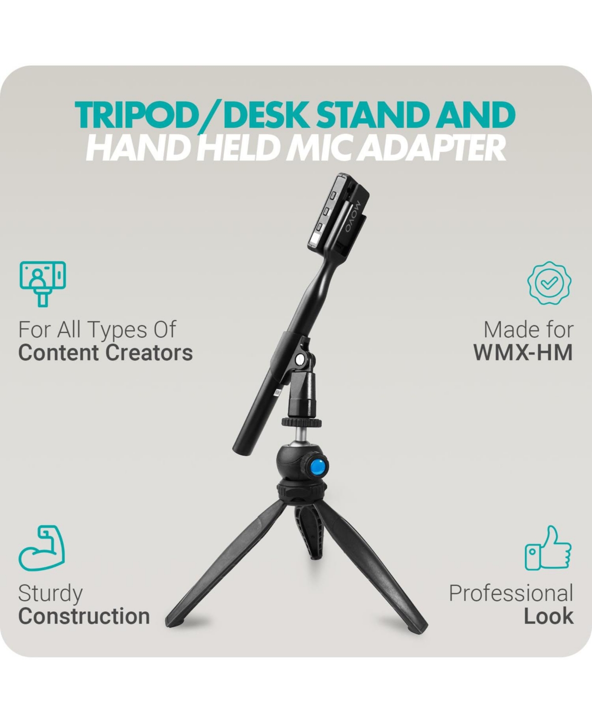 Movo Hmt-2 Tabletop Tripod Microphone Stand for Movo Wmx-hm and Rode Interview Go