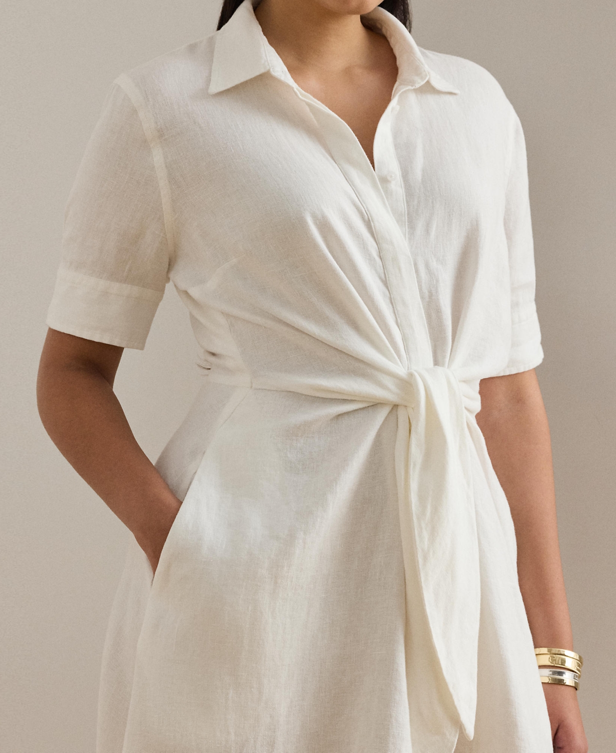 Lauren Ralph Plus-Size 100% Linen Shirtdress