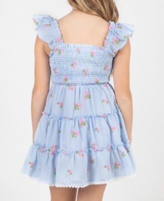 Girls' 7-16 Smocked Bodice Square Neck Dress and Bag, 2-Piece Set