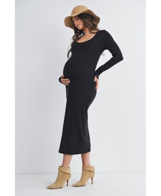 Maternity Long Sleeve Scoop Neck Midi Dress