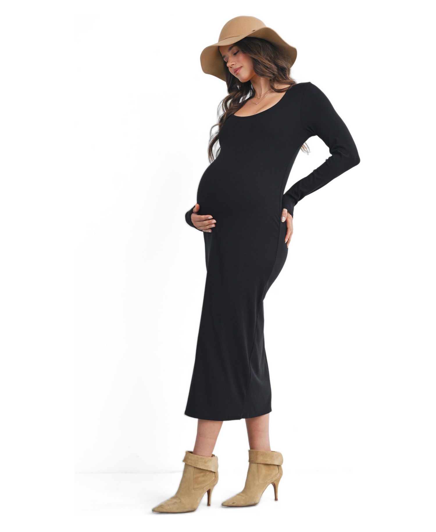 Women's Long Sleeve Scoop Neck Midi Dress
