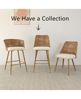 Set Of 2- 27'' Faux Rattan Back Boucle Armrest Counter Stool