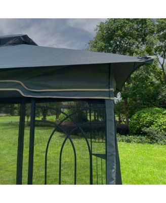 13x10ft Outdoor Patio Gazebo Canopy Tent with Ventilated Double Roof and Detachable Mosquito Net Gray