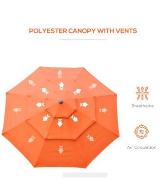 9FT 3 Tiers Patio Umbrella Outdoor Market Umbrella with Crank Push Button Tilt for Deck Backyard Orange
