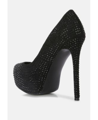 Womens Clarisse Diamante Faux Suede High Heeled Pumps