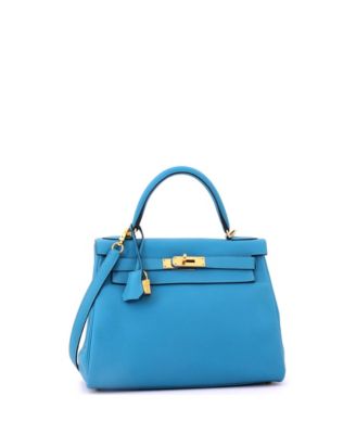 Kelly 28 Handbag Blue Togo with Gold Hardware